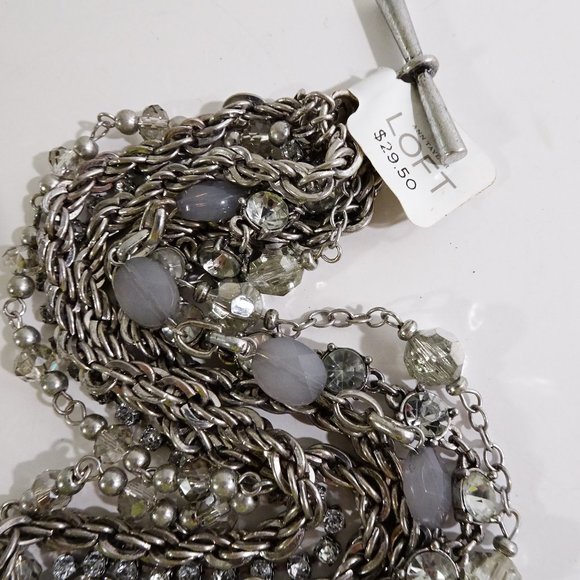 Ann Taylor LOFT  8 Layer Rope Stone Bead Antique Silver Toggle Bracelet NWT 29.5 - Picture 4 of 6